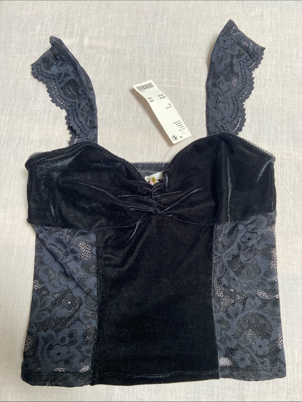 Kimchi Black Lana Velvet and Lace Tank Top New - Picture 2 of 10